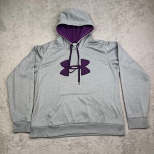 Under Armour ColdGear UA Storm Semi Fitted Hoodie Womens Large Gray Logo Workout